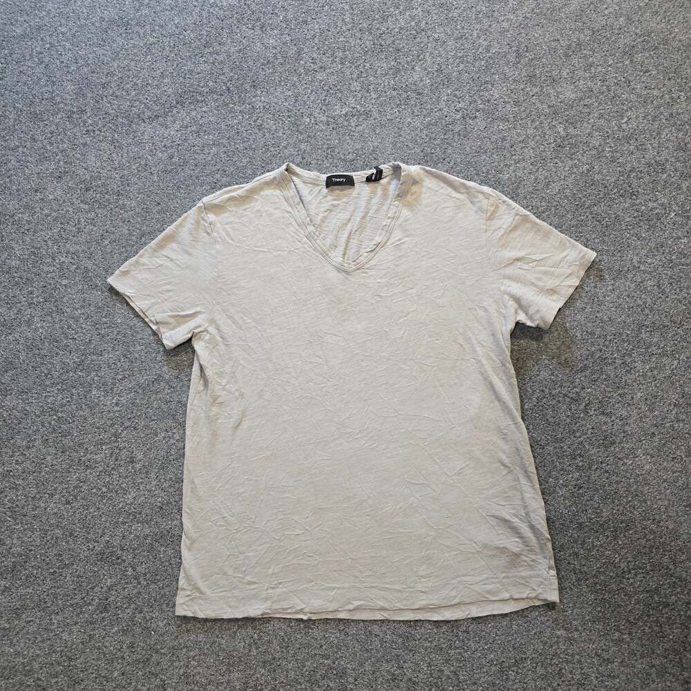 Theory Top Womens Size Medium Gray Slub Knit V Neck Short Sleeve Classic Capsule